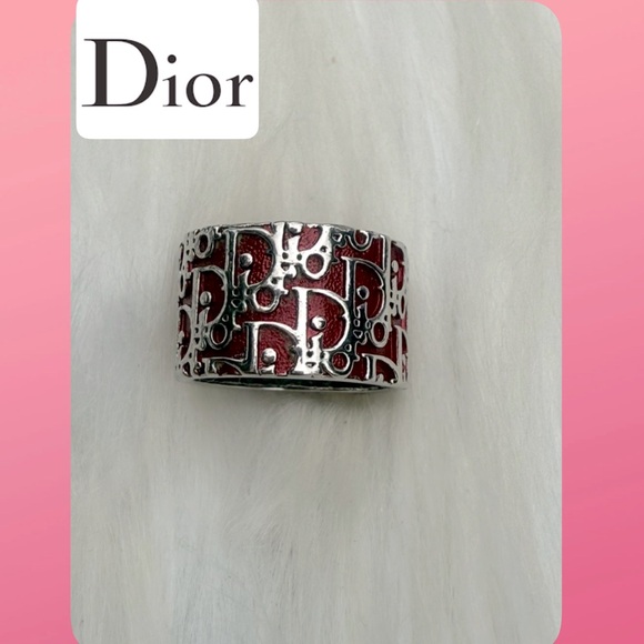 CHRISTIAN DIOR Trotter Oblique Logo Silver Tone Ring - Picture 1 of 8